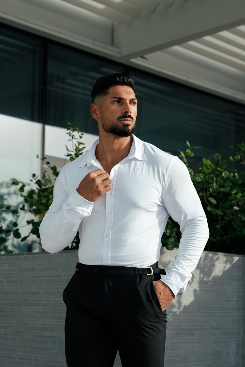 Tailliertes weißes Langarmtrikot „Vater und Sohn“ – FSD001