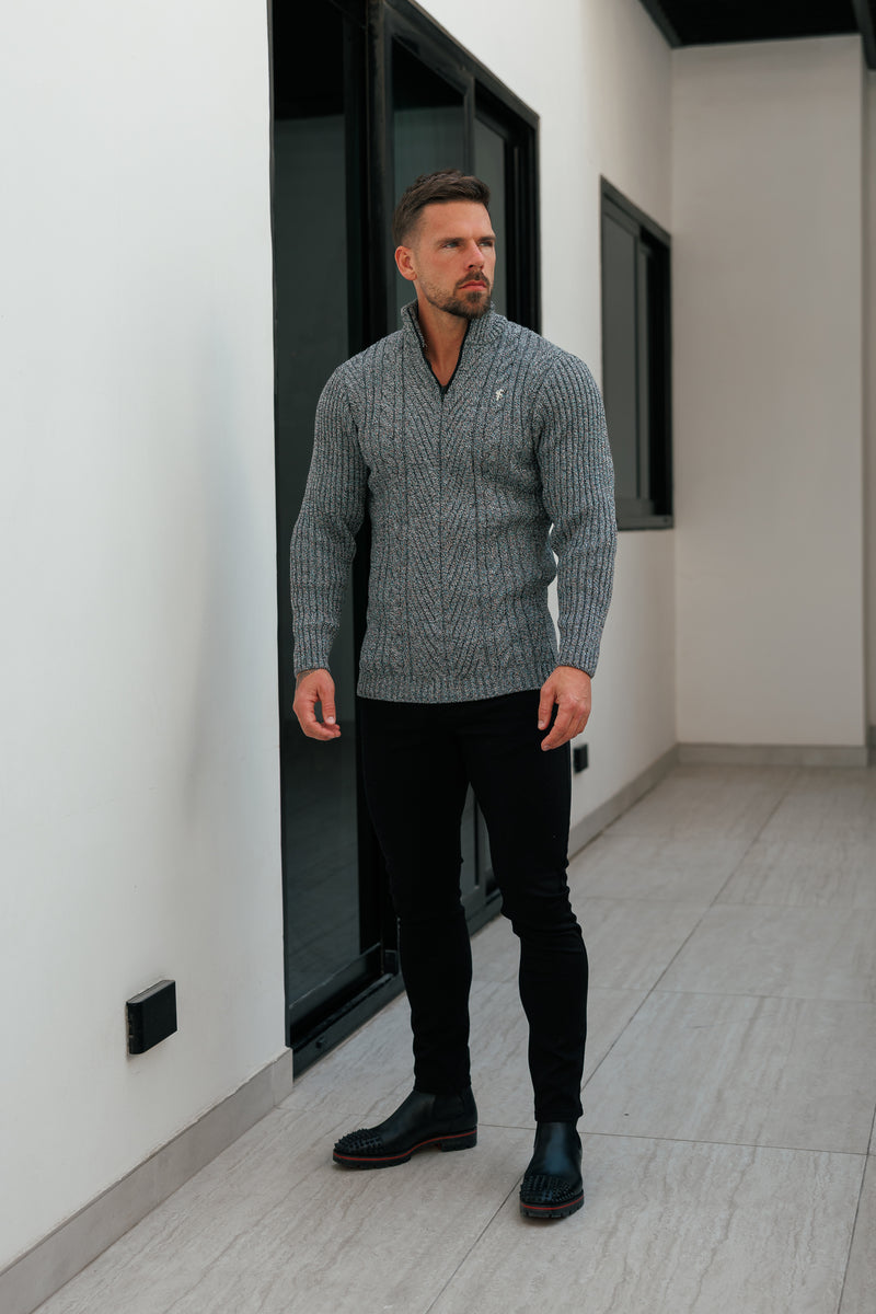 FS Funnel Neck Jumper with Quarter Zip Black / White Two Tone - FSJ154 (PRE ORDER 29TH DECEMBER)