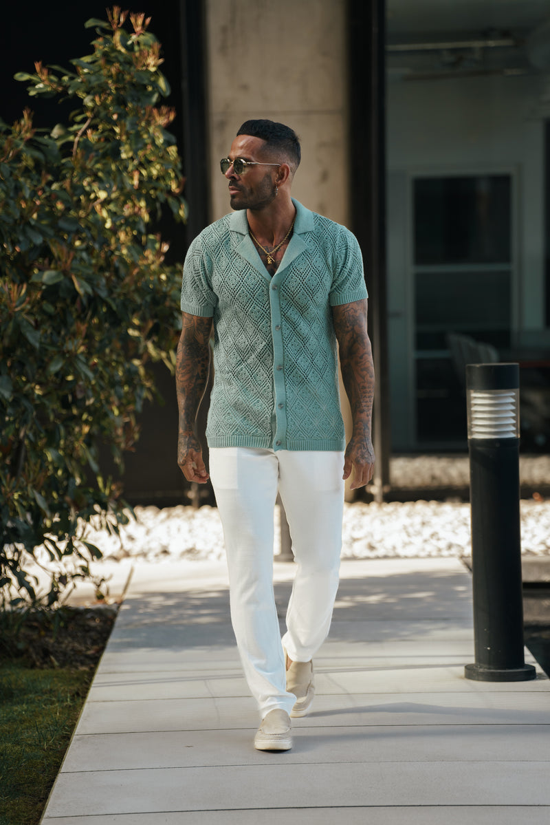 Father Sons Crochet Shirt Light Green Short Sleeve - FSJ083