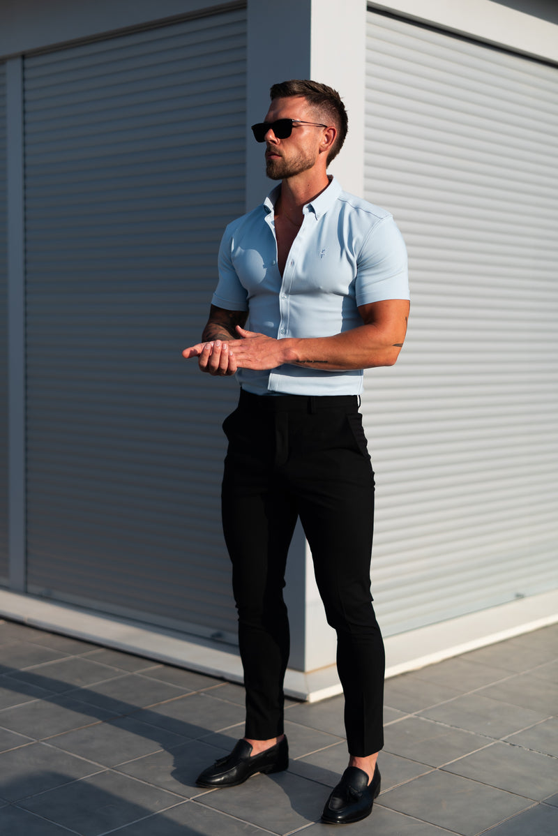 FS Super Slim SS Powder Blue Scuba mit Button Down Kragen - FS1121