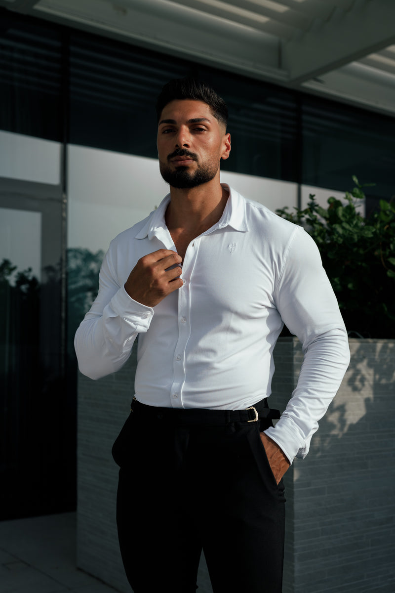 Tailliertes weißes Langarmtrikot „Vater und Sohn“ – FSD001