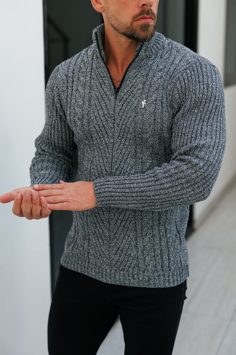 FS Funnel Neck Jumper with Quarter Zip Black / White Two Tone - FSJ154 (PRE ORDER 29TH DECEMBER)