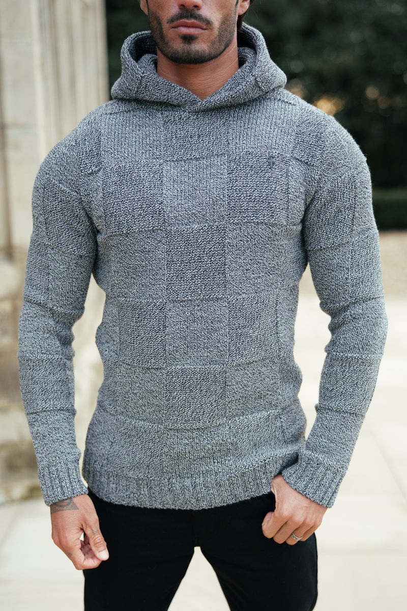 Vater-Söhne-Strickhoodie, schwarz/weiß, zweifarbig kariert - FSJ134 (VORBESTELLUNG 11. DEZEMBER)