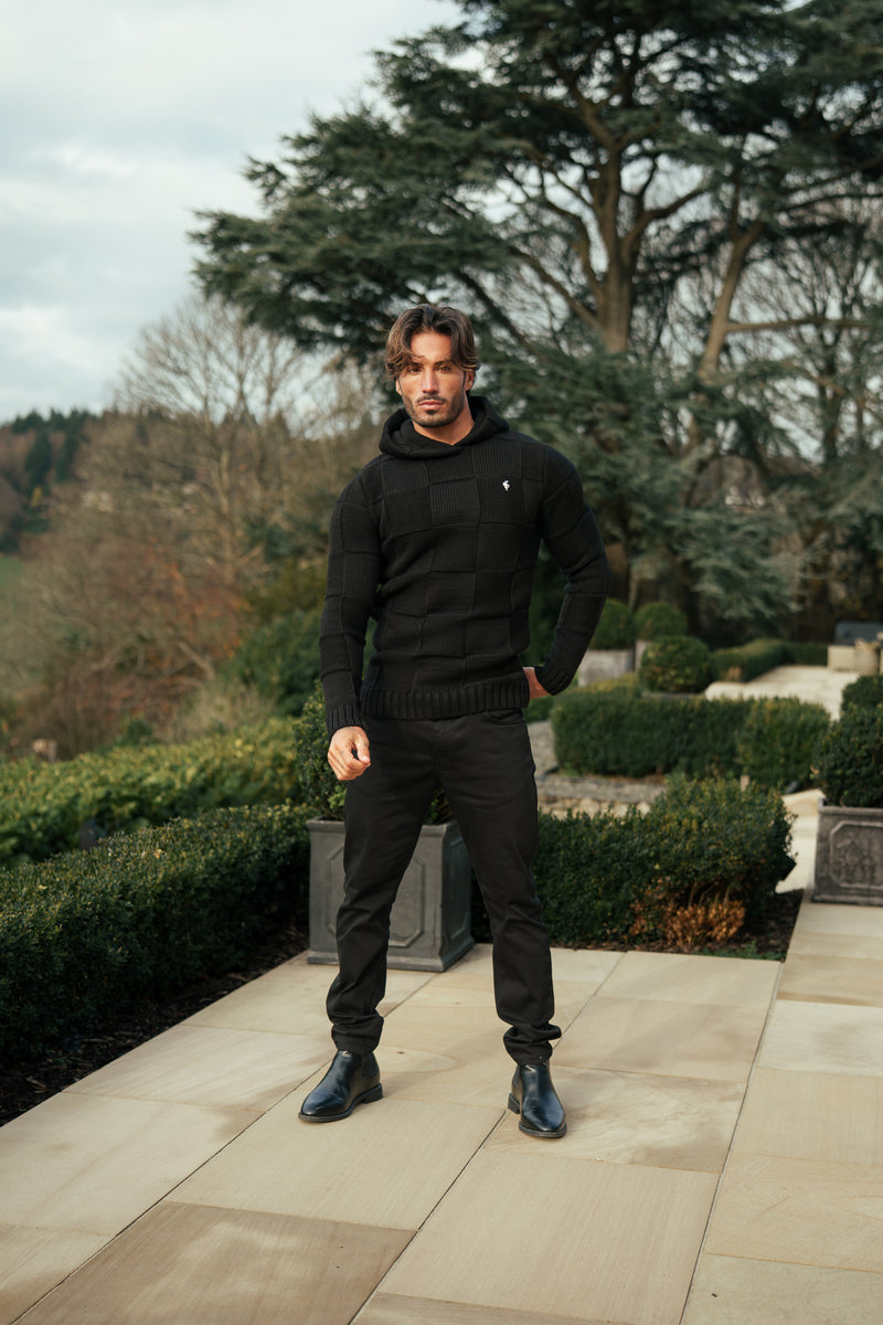 Father Sons Black Checkerboard Knitted Hoodie - FSJ135 (PRE ORDER 11TH DECEMBER)