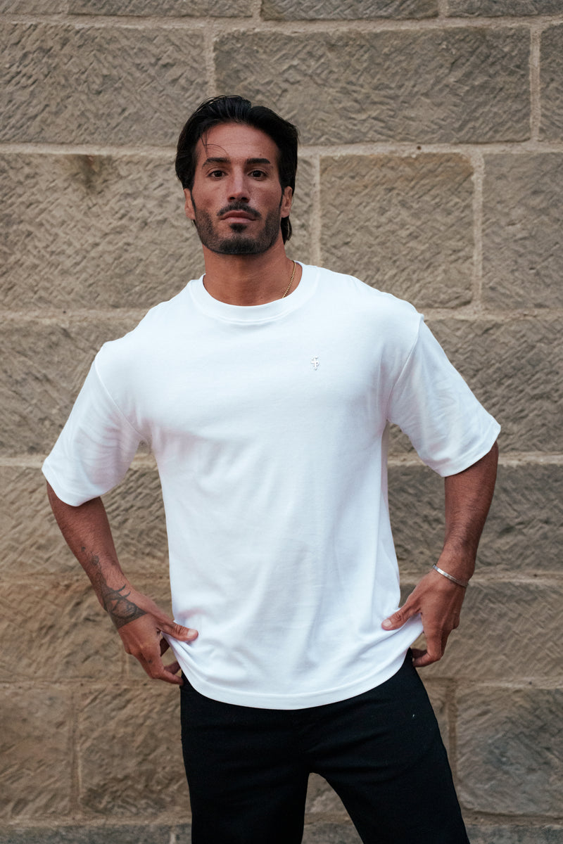 Father Sons Classic White / Silver Oversized Crew T Shirt - FSH1423