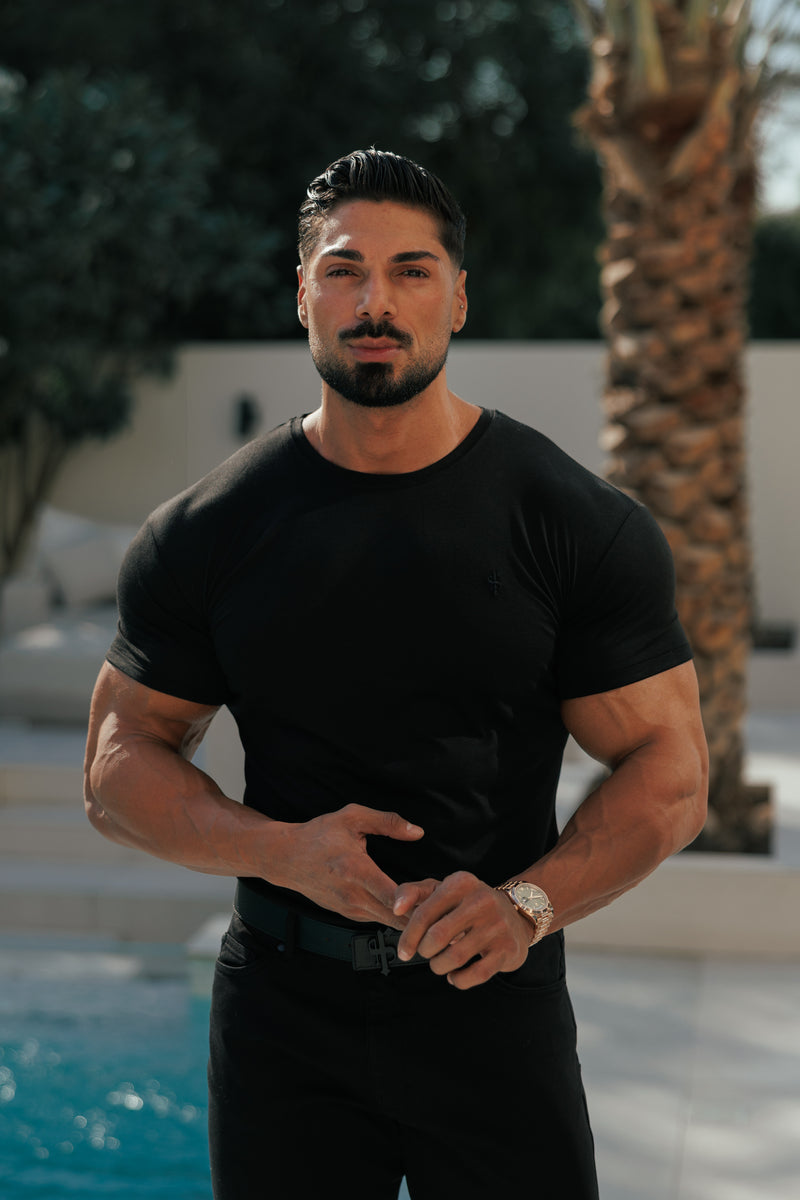 Vater Söhne Schwarzes Bambus Crew T-Shirt - FSH577