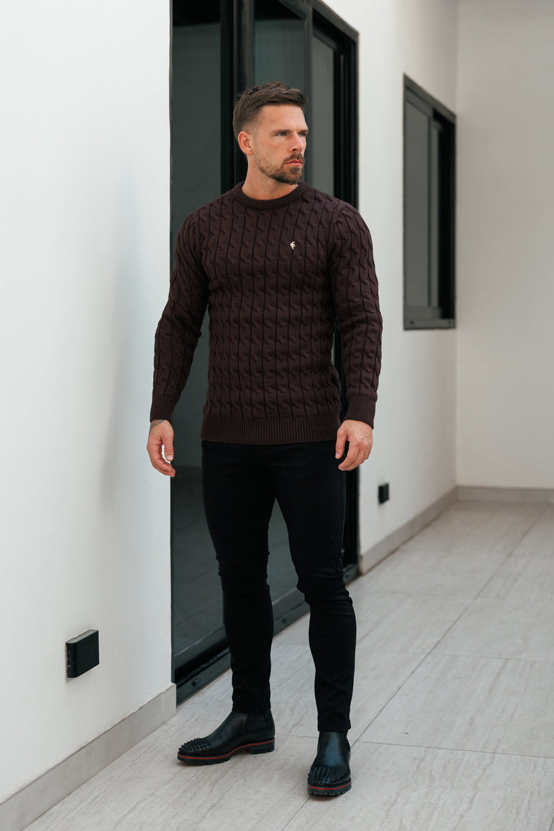 Vater-Söhne-Strickpullover mit Rundhalsausschnitt, braun, Link Weave - FSJ141