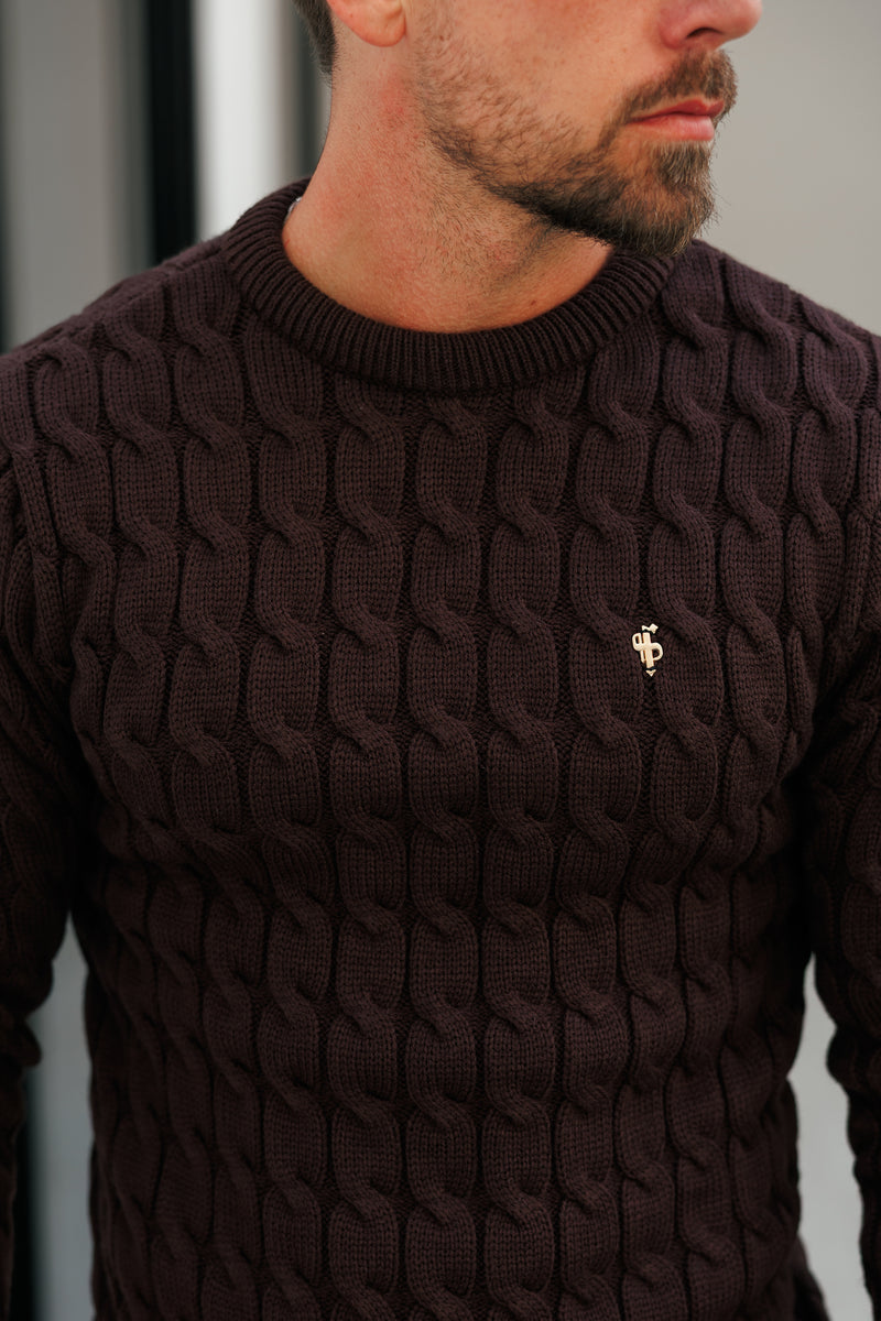 Vater-Söhne-Strickpullover mit Rundhalsausschnitt, braun, Link Weave - FSJ141