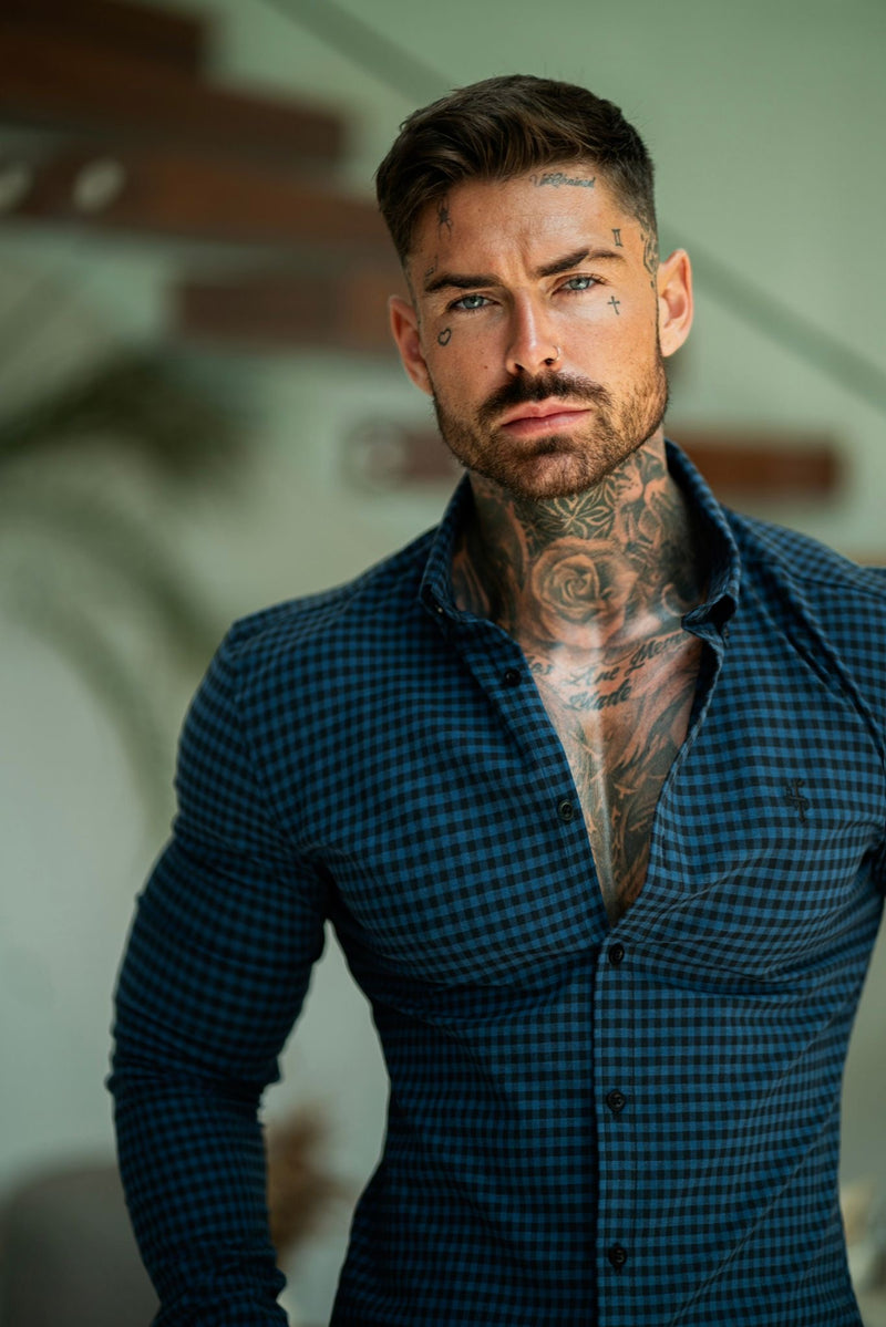 Father Sons Super Slim Ultra Stretch Blau &amp; Schwarz Kariert – FS474