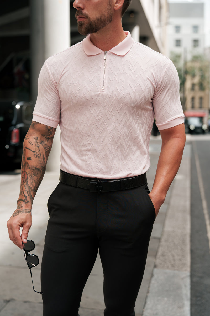 Father Sons Classic Jacquard Pink Chevron Zipped Polo - FSR022