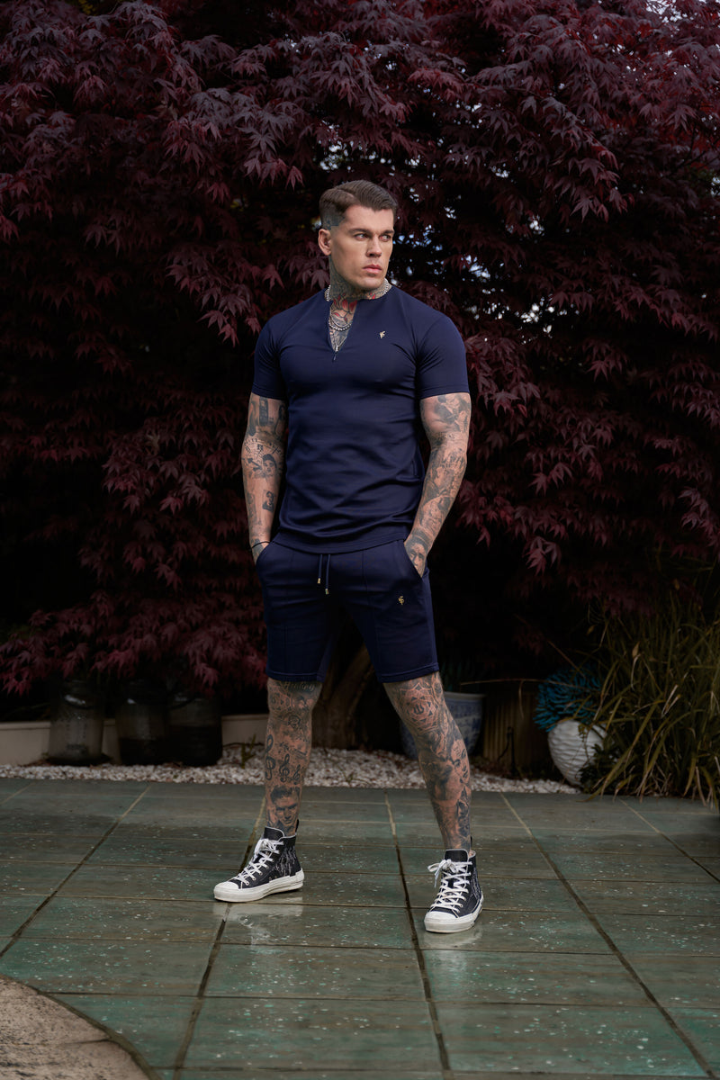 Father Sons Scuba Navy/Gold Crew T-Shirt mit Reißverschlussdetail, kurzärmlig – FSH1033