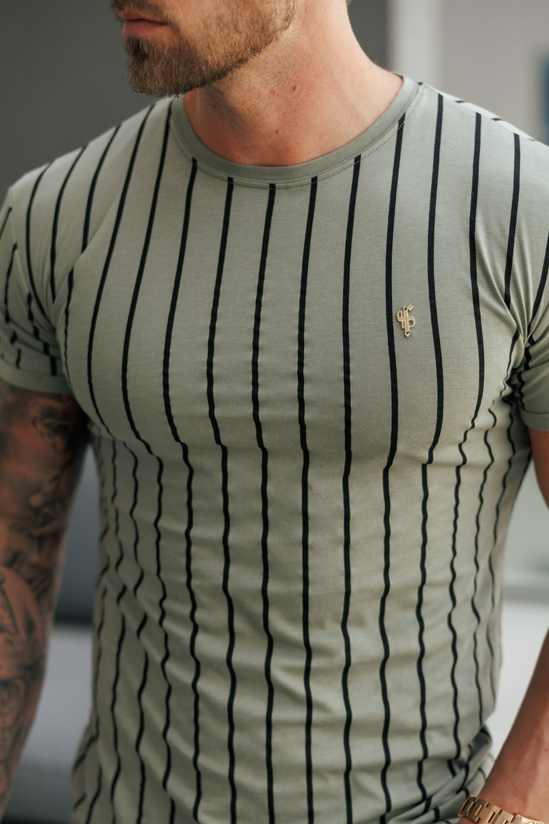 Father Sons Printed Olive / Black Stripe Fitted T Shirt - FSH1374