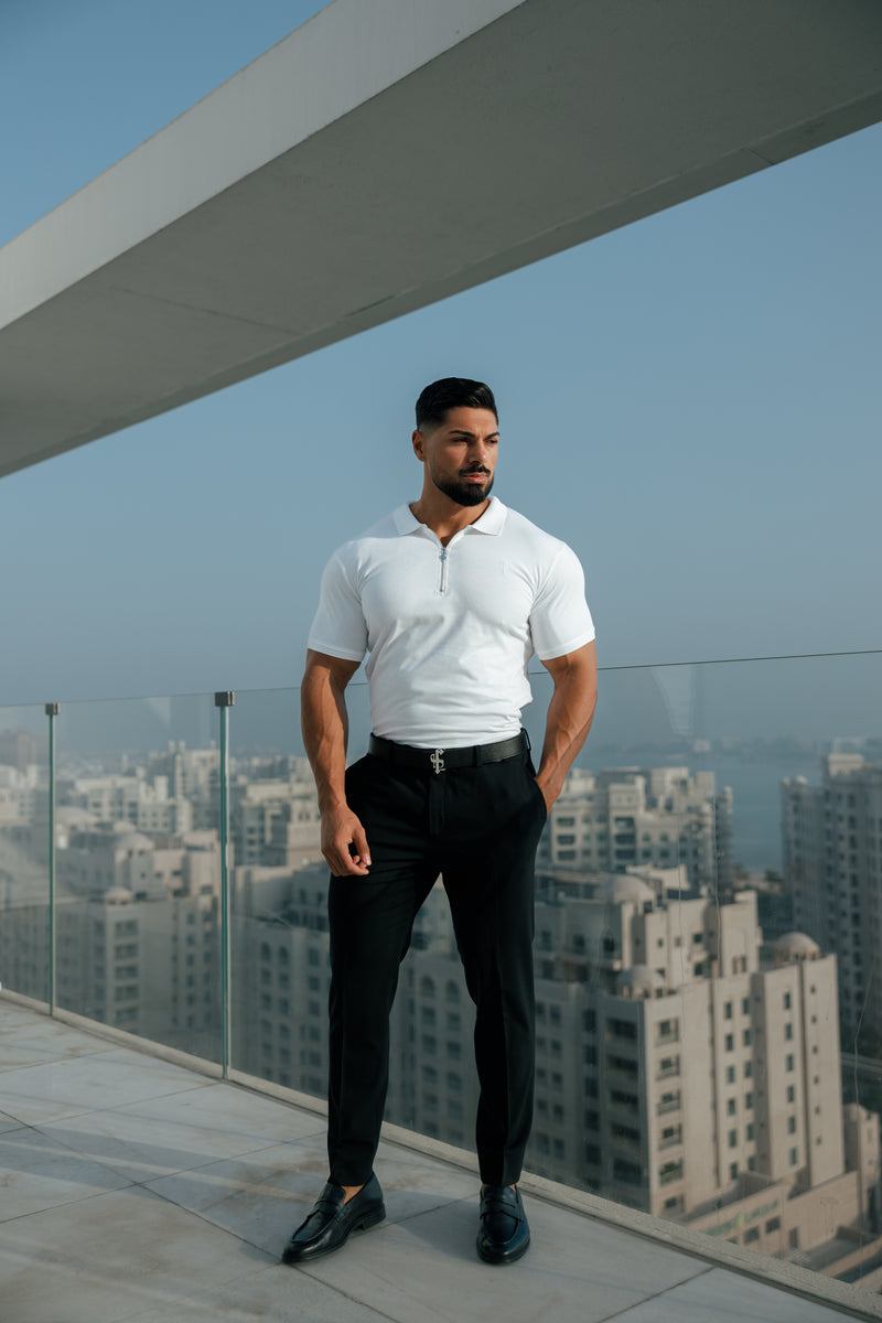 Father Sons Classic White and Silver Zipped Polo Shirt - FSH853