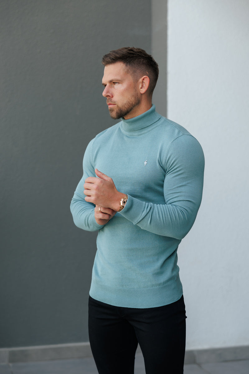 Father Sons klassischer weißer Rollkragenpullover aus Merinowolle mit FS-Stickerei – FSN018