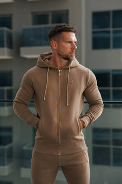 FS Taupe / Gold Kapuzenpullover mit Reißverschluss und Taschen - FSH1248