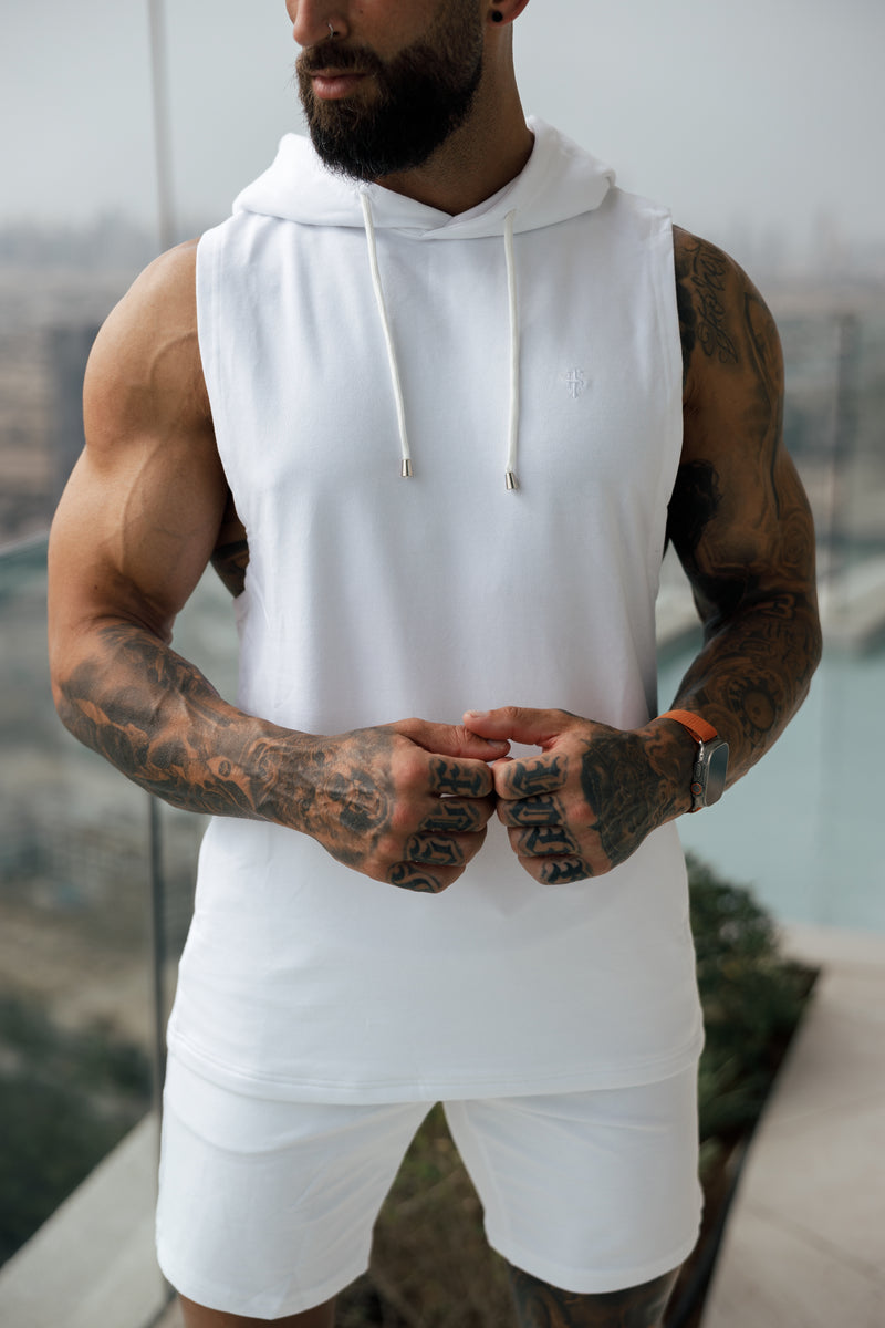 Father Sons Sleeveless White Gym Hoodie - FSH897