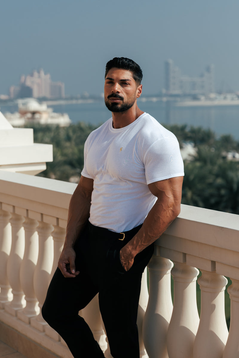 Vater-Söhne-Klassiker, weiße Bambus-Crew mit goldenem Metall-Emblem, Aufkleber FSH1381