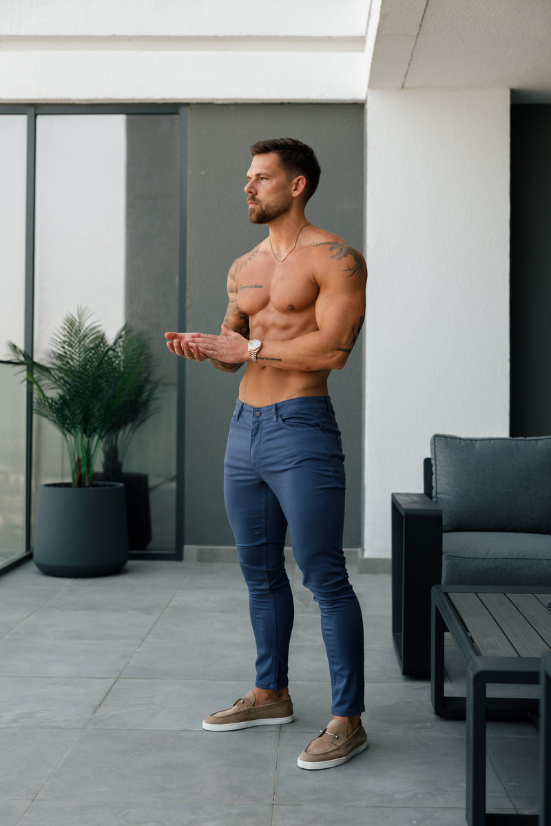 Vater-Söhne-Schlankheits-Stretch-Hose in Marineblau aus entspanntem Satin - FSH1305