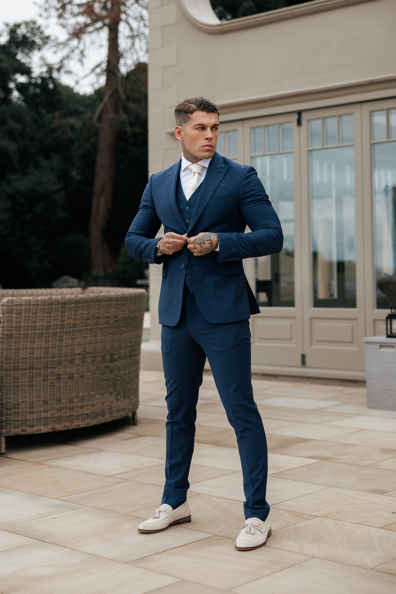 Schmal geschnittene Anzugjacke für Vater und Sohn, Marineblau – FSJKT013
