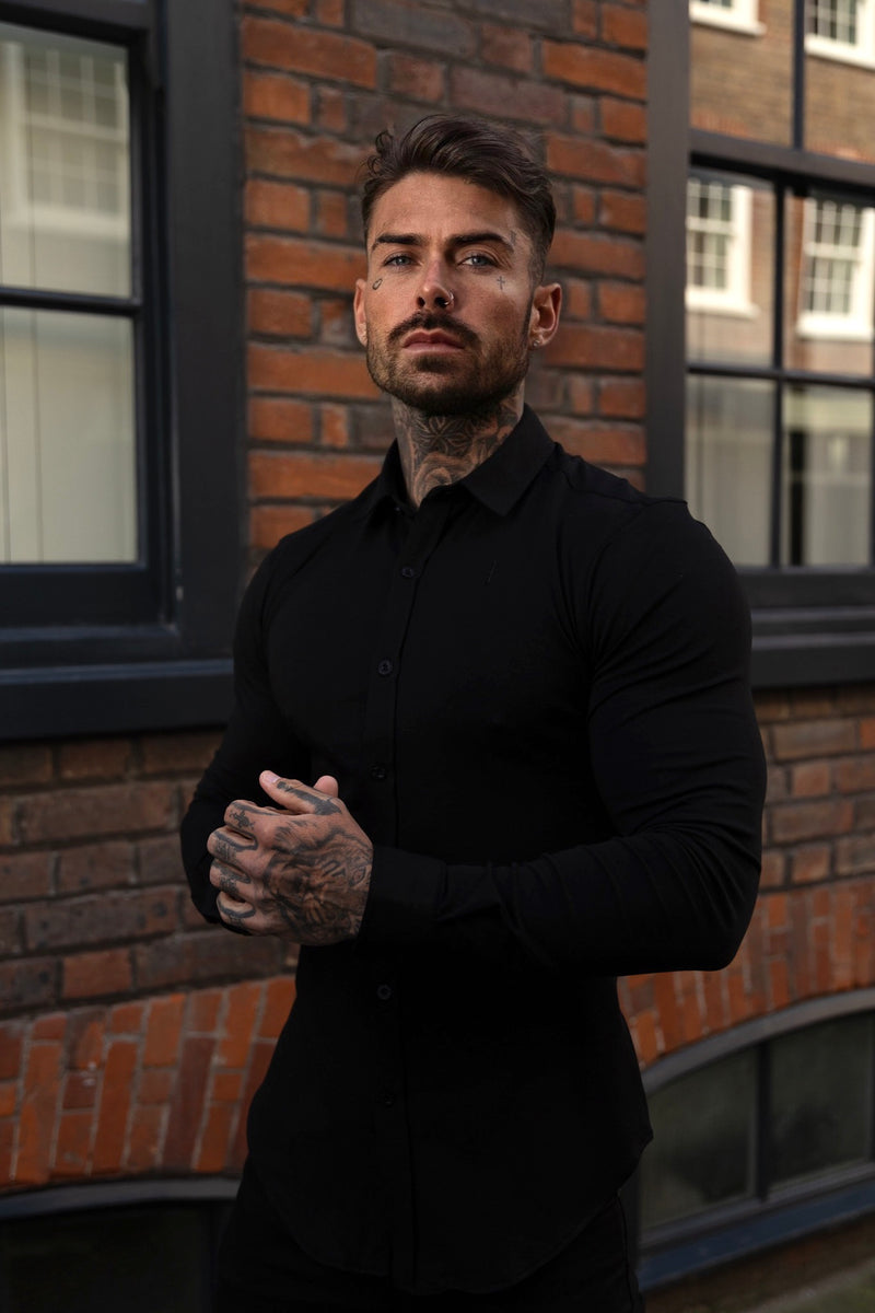 Tailliertes schwarzes Langarmtrikot „Vater und Sohn“ – FSD004