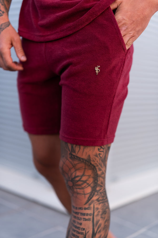 Vater-Söhne-Frottee-Shorts in Burgunderrot/Silber - FSH1350