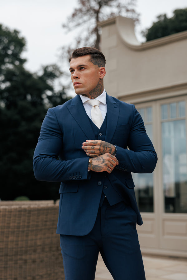 Schmal geschnittene Anzugjacke für Vater und Sohn, Marineblau – FSJKT013