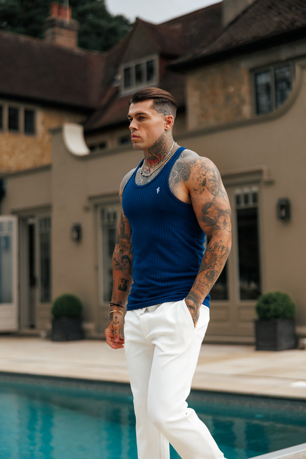 Klassische, superschmale Weste aus Rippstrick von Father Sons in Marineblau/Weiß – FSH1328