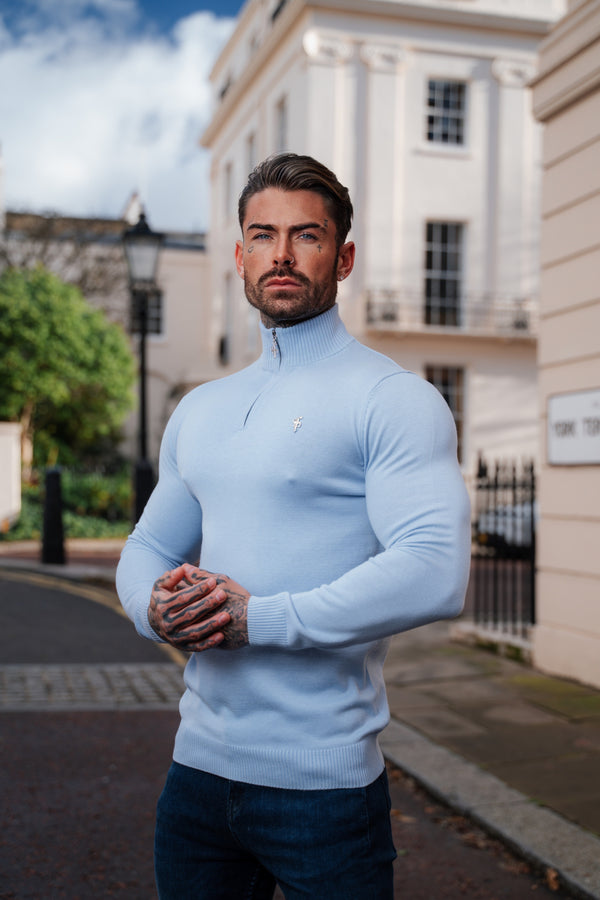 Father Sons Light Blue Funnel Neck 1/2 Zip Knitted Jumper - FSN119