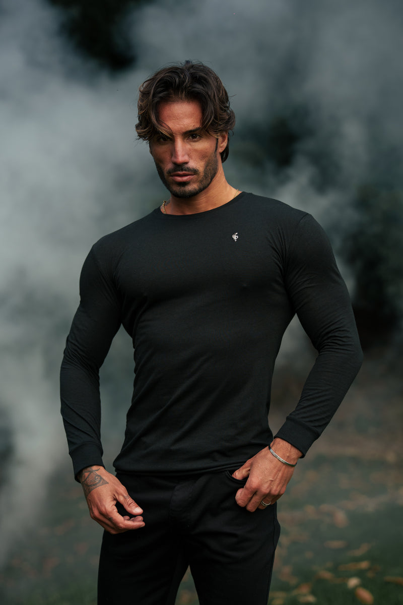 Vater-Söhne-Langarmshirt aus Bambus in Schwarz/Silber – FSH1415