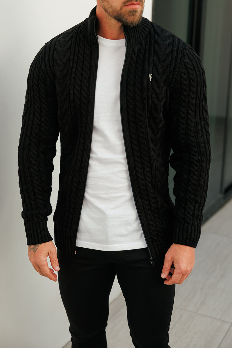 Father Sons Funnel Neck Full Zip Cardigan Black -  FSJ144 (PRE ORDER 21ST DECEMBER)
