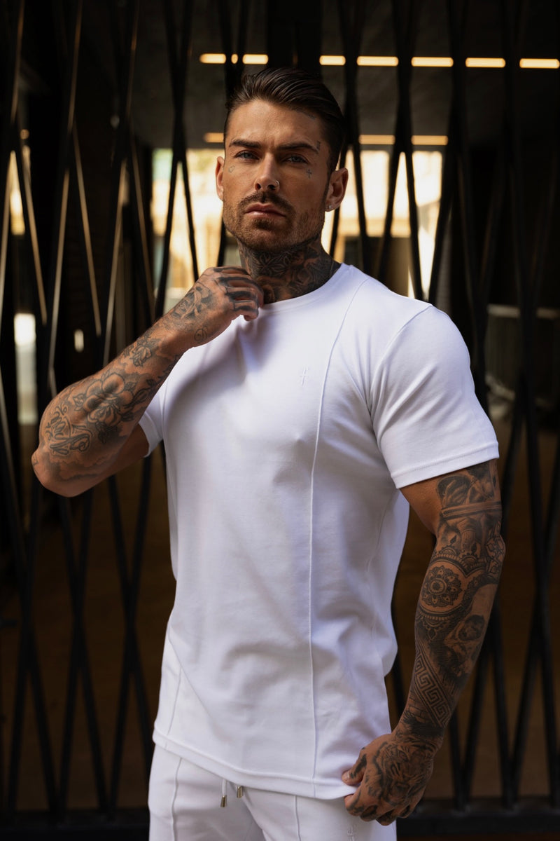 Weißes Rundhals-T-Shirt mit Biesendetail für Vater und Sohn – FSH1047