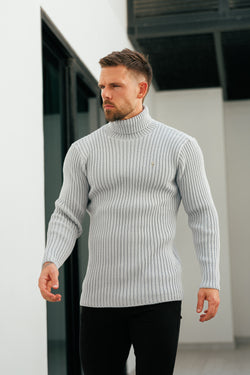 Gerippter Rollkragenpullover aus Cop-Grau für Vater und Sohn – FSJ116 (VORBESTELLUNG 12. NOVEMBER)