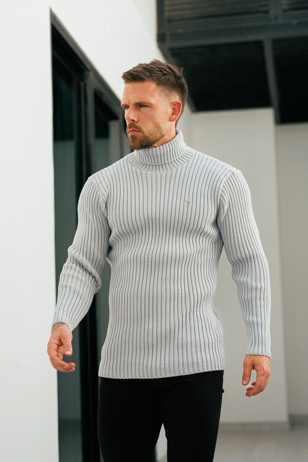 Gerippter Rollkragenpullover aus Cop-Grau für Vater und Sohn – FSJ116 (VORBESTELLUNG 12. NOVEMBER)