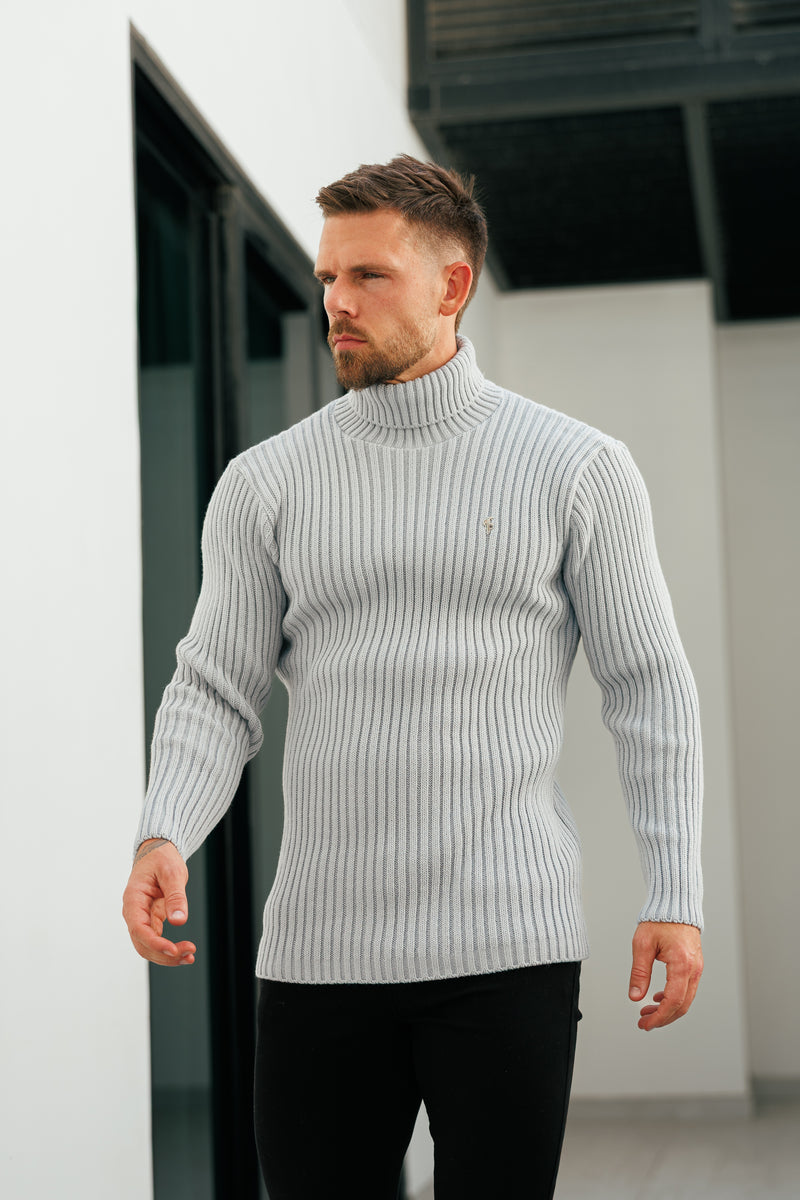 Gerippter Rollkragenpullover aus Cop-Grau für Vater und Sohn – FSJ116 (VORBESTELLUNG 12. NOVEMBER)