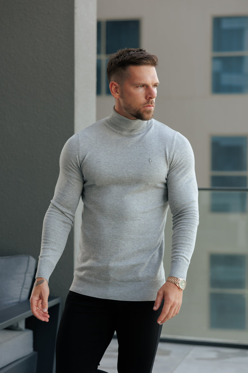 Father Sons klassischer weißer Rollkragenpullover aus Merinowolle mit FS-Stickerei – FSN018
