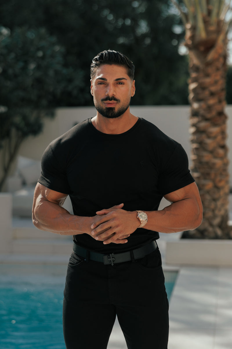 Vater Söhne Schwarzes Bambus Crew T-Shirt - FSH577