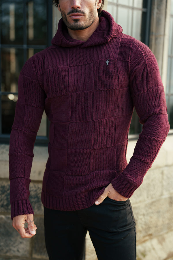 Father Sons Wine Checkerboard Knitted Hoodie - FSJ139 (PRE ORDER 11TH DECEMBER)