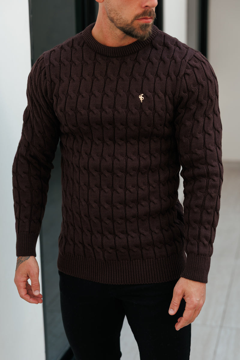Vater-Söhne-Strickpullover mit Rundhalsausschnitt, braun, Link Weave - FSJ141