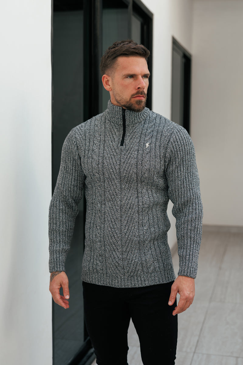 FS Funnel Neck Jumper with Quarter Zip Black / White Two Tone - FSJ154 (PRE ORDER 29TH DECEMBER)