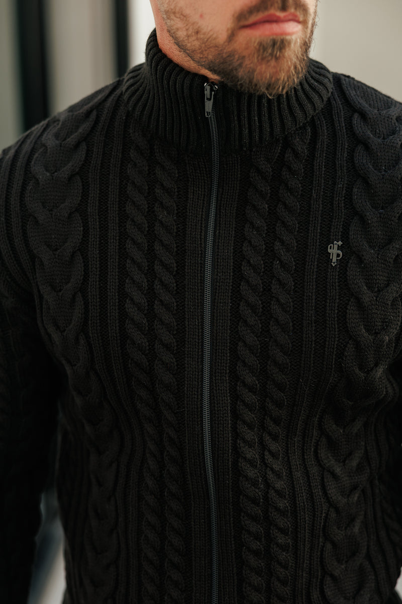 Father Sons Funnel Neck Full Zip Cardigan Black -  FSJ144 (PRE ORDER 21ST DECEMBER)