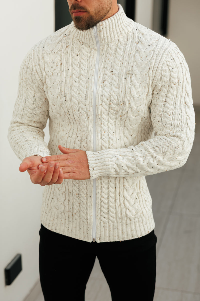 Father Sons Funnel Neck Full Zip Cardigan Beige Fleck -  FSJ148 (PRE ORDER 21ST DECEMBER)