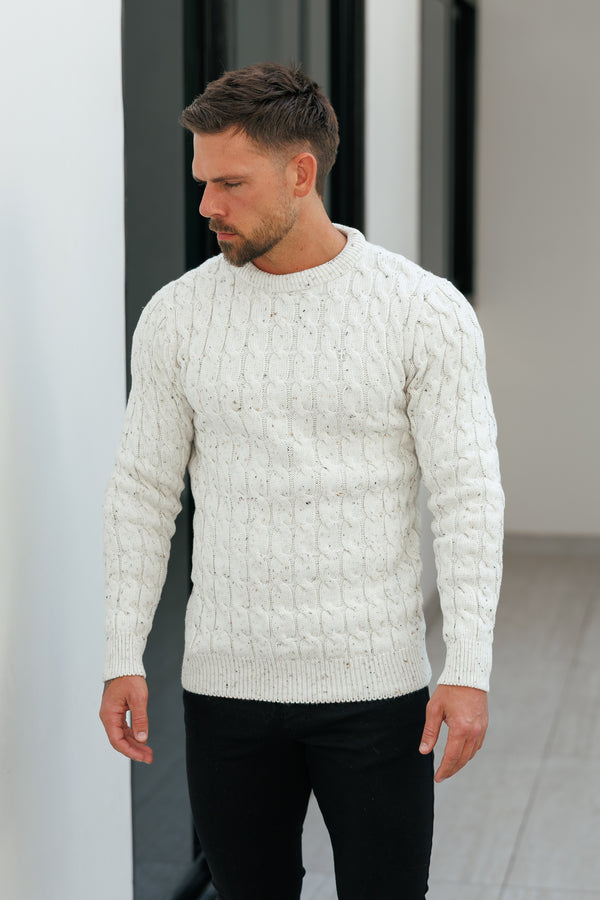 Father Sons Link Weave Strickpullover, beige meliert, Rundhalsausschnitt - FSJ128