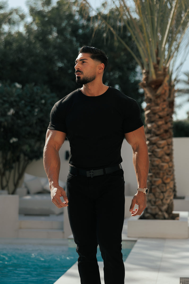 Vater Söhne Schwarzes Bambus Crew T-Shirt - FSH577