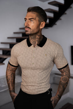 Vater-Söhne-Poloshirt mit Geo-Print, Schwarz/Beige – FSH1234