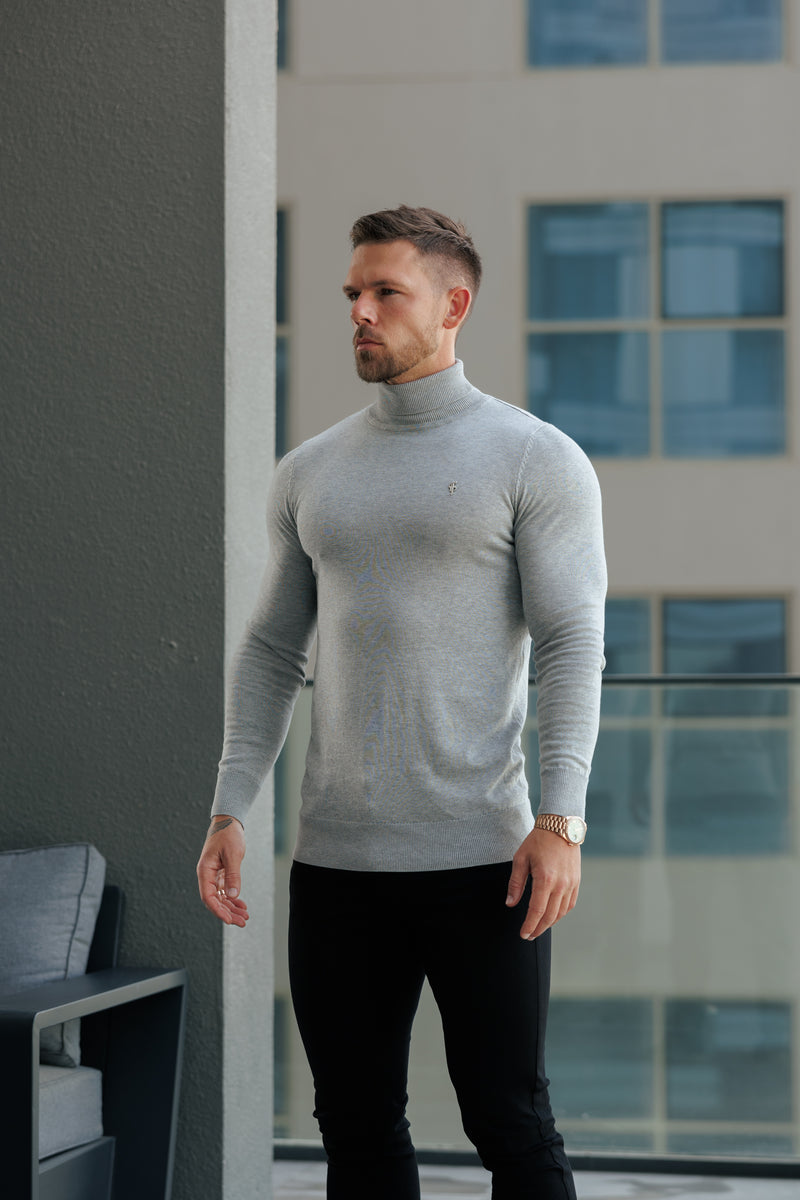 Father Sons klassischer weißer Rollkragenpullover aus Merinowolle mit FS-Stickerei – FSN018