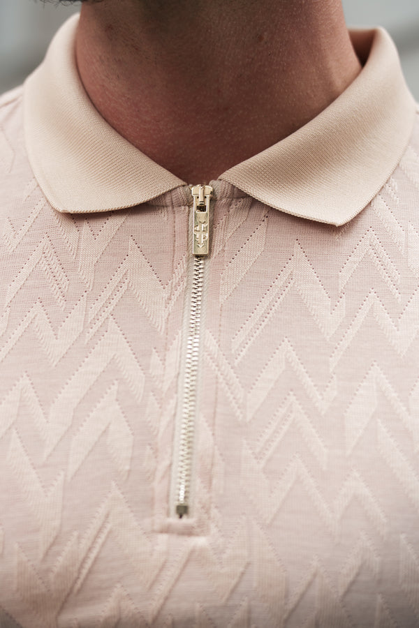 Father Sons Classic Jacquard Beige Chevron Zipped Polo - FSR023