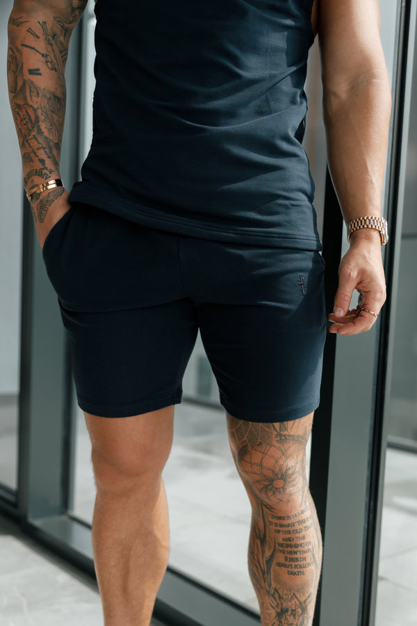 Marineblaue elastische Shorts von Father Sons – FSH902