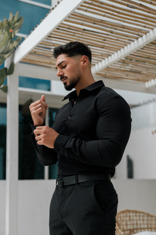 Father Sons Super Slim Scuba Black Long Sleeve Stretch with Back Box Pleat and Side Seam Detail - FS998