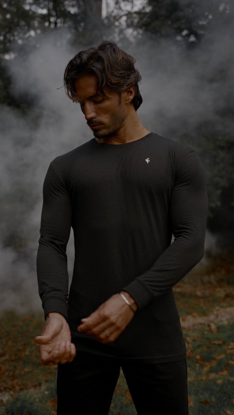 Vater-Söhne-Langarmshirt aus Bambus in Schwarz/Silber – FSH1415