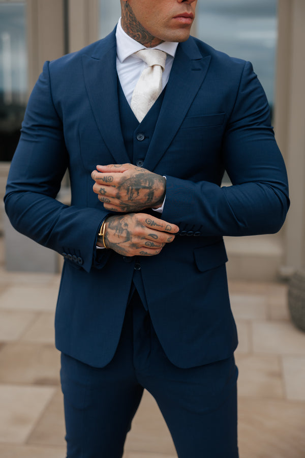 Schmal geschnittene Anzugjacke für Vater und Sohn, Marineblau – FSJKT013